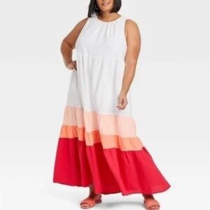 Ava & Viv Plus Size Sleeveless Colorblock Tiered Dress w/ Pockets - 3X